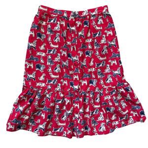 Cath Kidston London Squiggle Dog Print Button Down Mini Skirt Pockets Red Size 8
